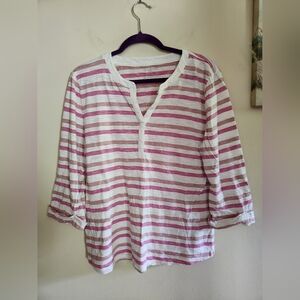 Talbots Striped Womens Top Cuff 3/4 Sleeve Petite XL
